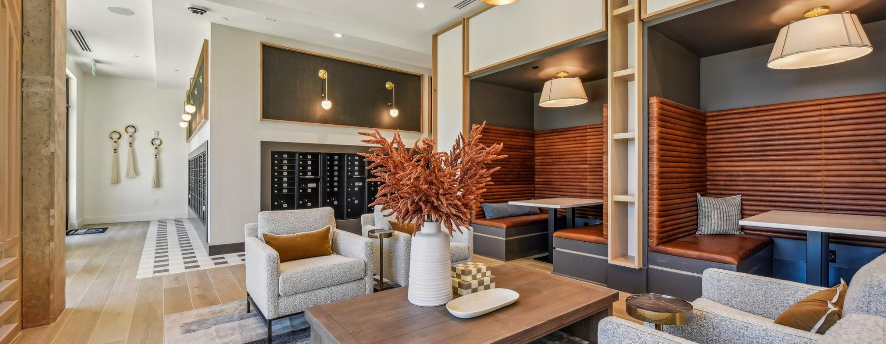 a room with a table and chairs